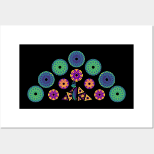 Mandala Peacock | Rainbow Polygons Black Posters and Art